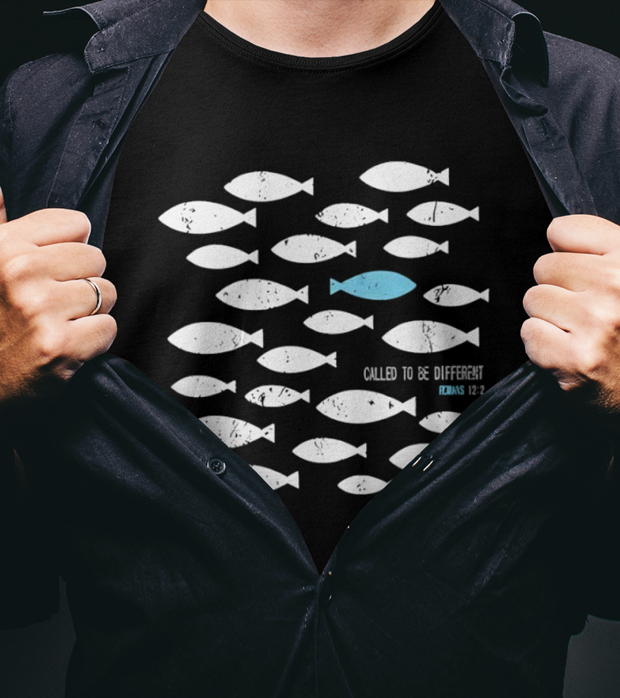 Chosen Christian Faith Called To Be Different Blue Fish Pattern Mental Health T-Shirt