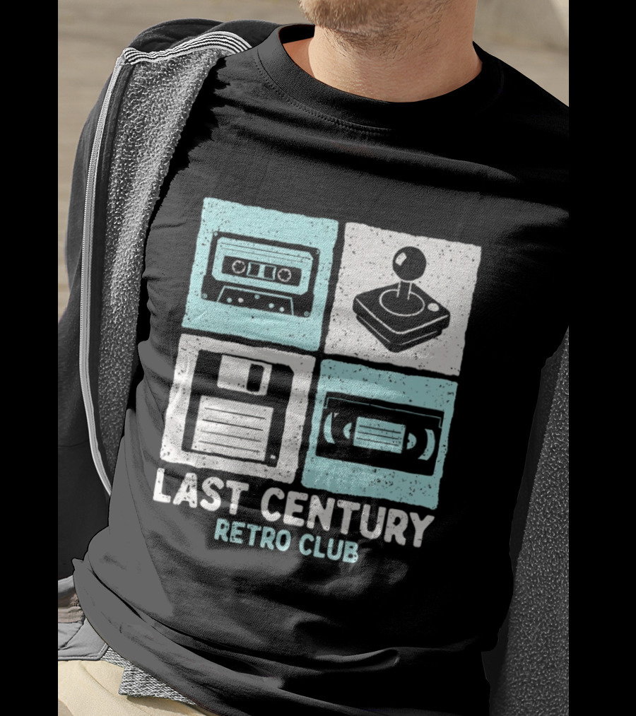 Last Century Retro Club Cassette Tape Joystick Floppy Disk Video Tape T-Shirt