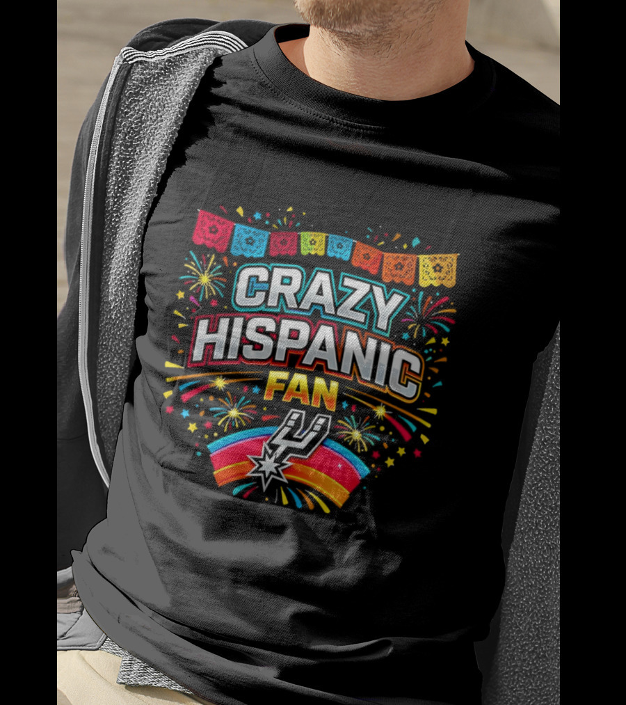 Crazy Hispanic Fan Spurs Colorful Festive Banner With Fireworks T-Shirt