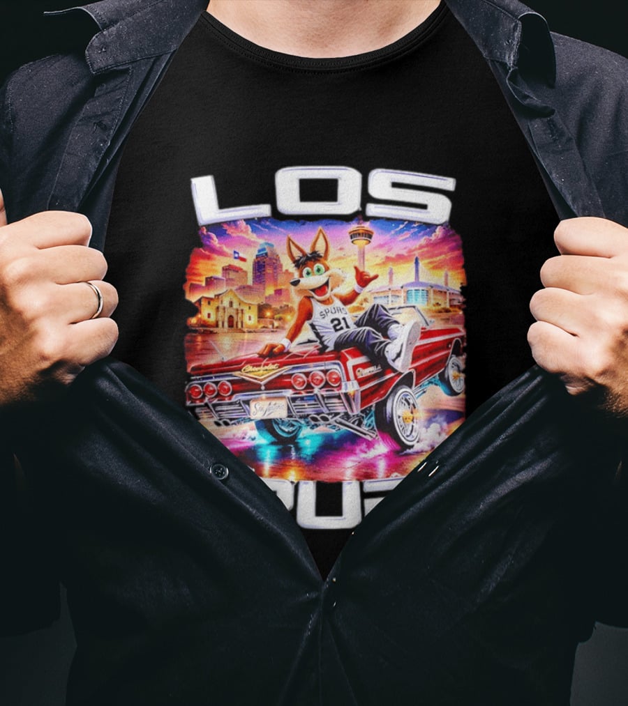 Los Spurs Coyote 21 LowRider San Antonio Skyline T-Shirt
