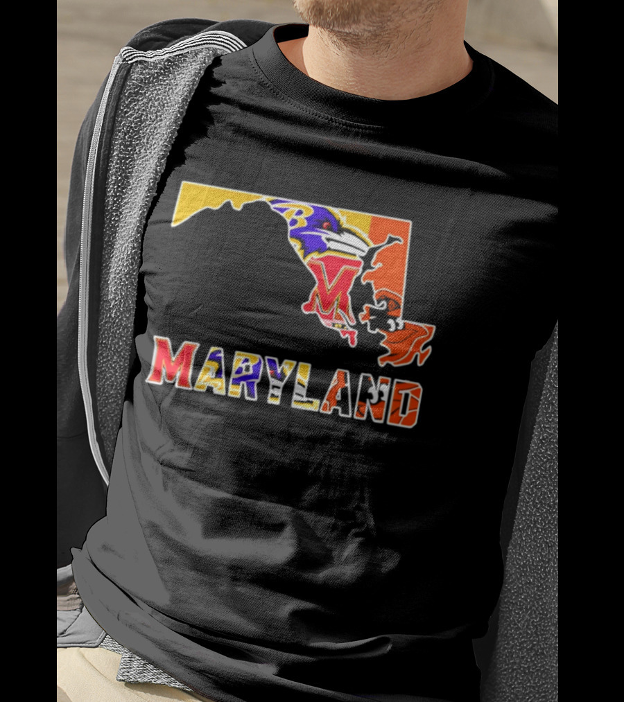 Maryland Ravens Terps State Map Sports Team Collage T-Shirt