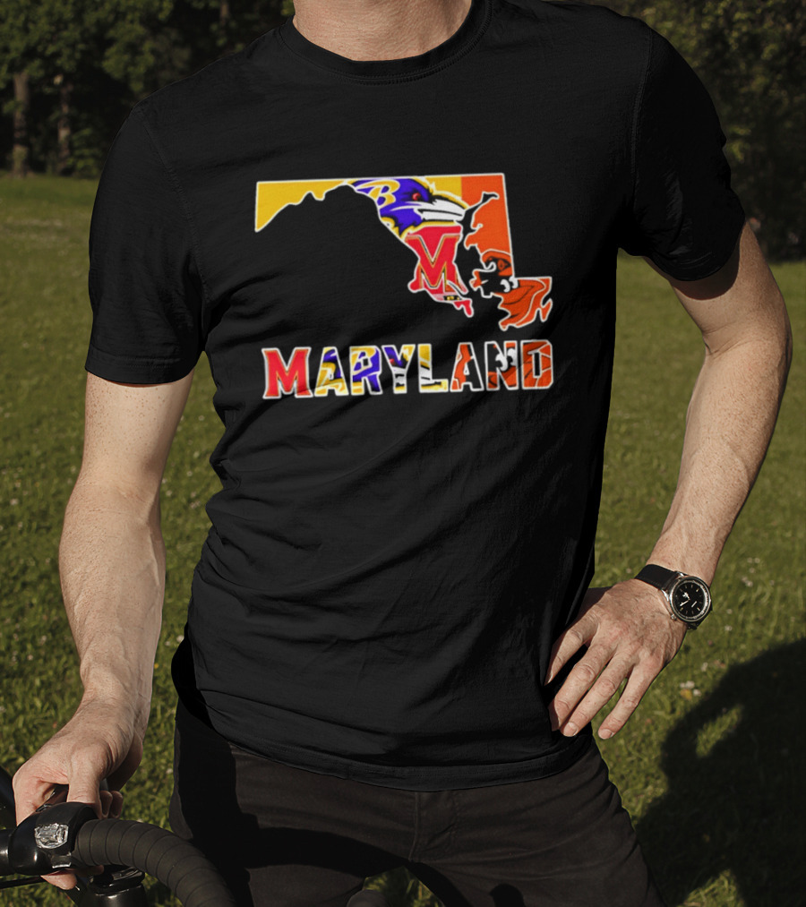 Maryland Ravens Terps State Map Sports Team Collage T-Shirt