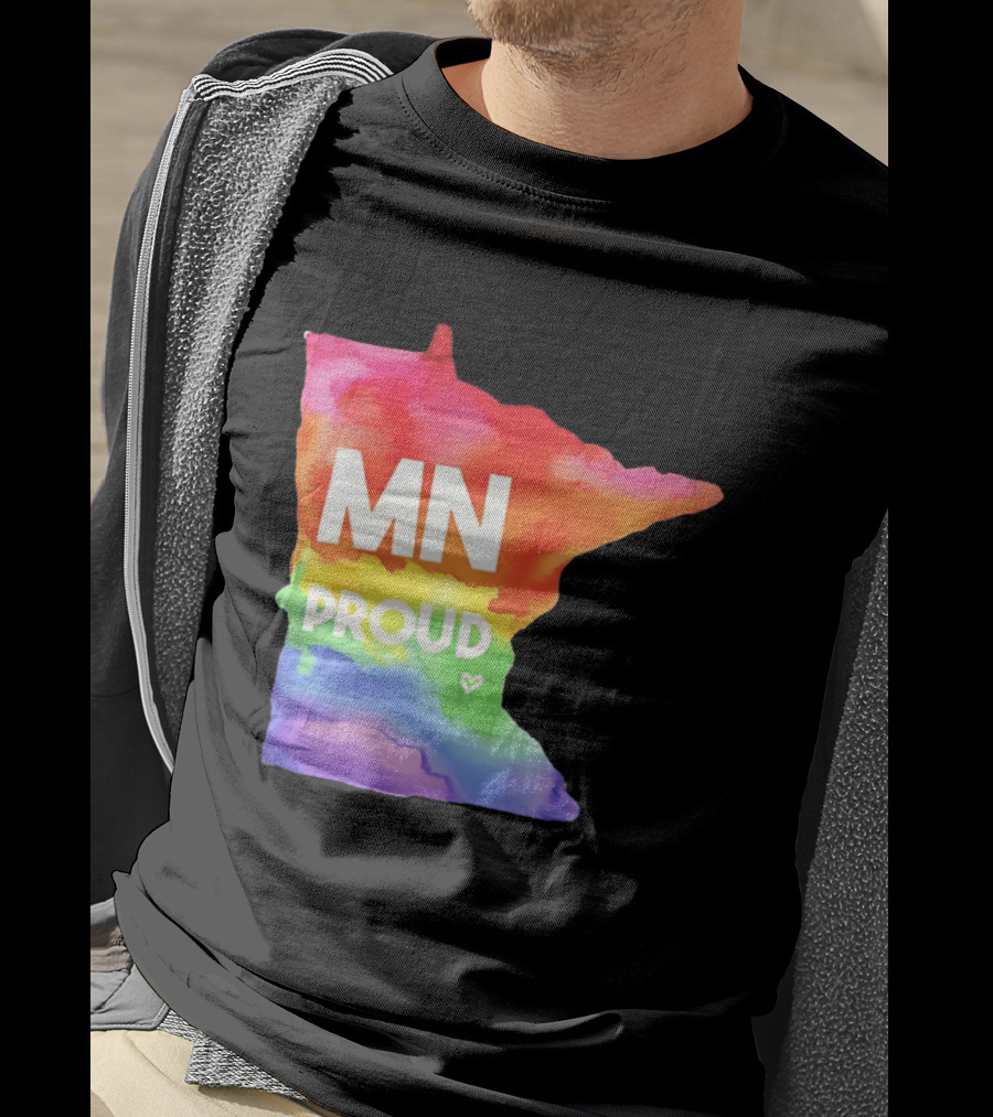 MN Proud Rainbow Heart Minnesota Map T-Shirt