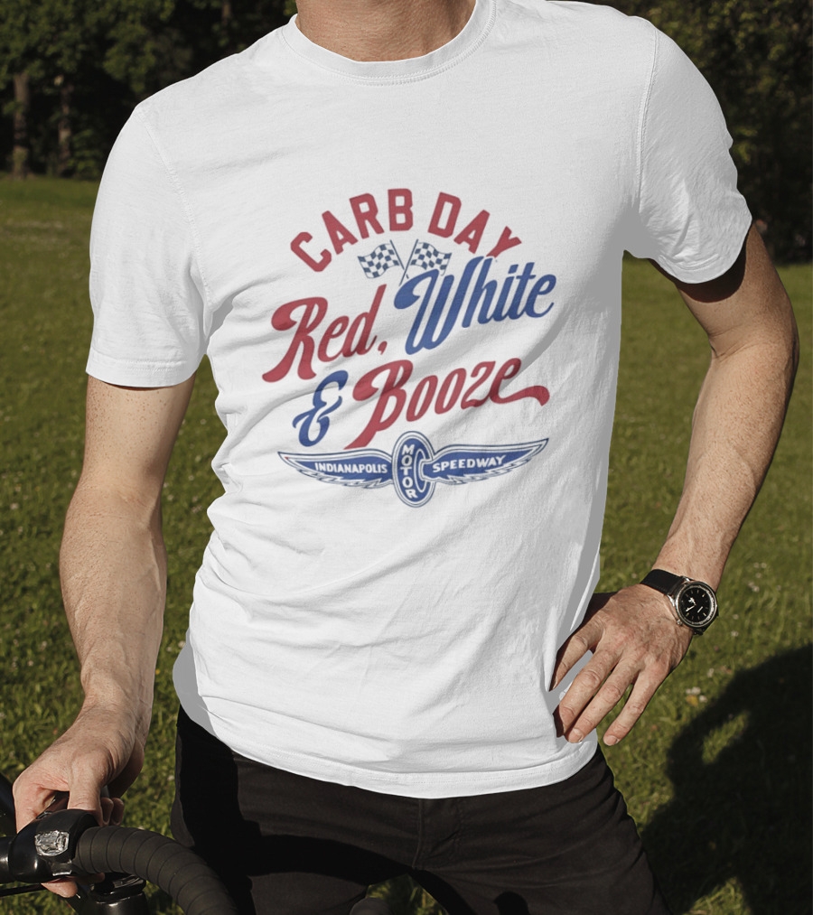Indianapolis Speedway Motor Carb Day Red White And Booze Racing Flags T-Shirt