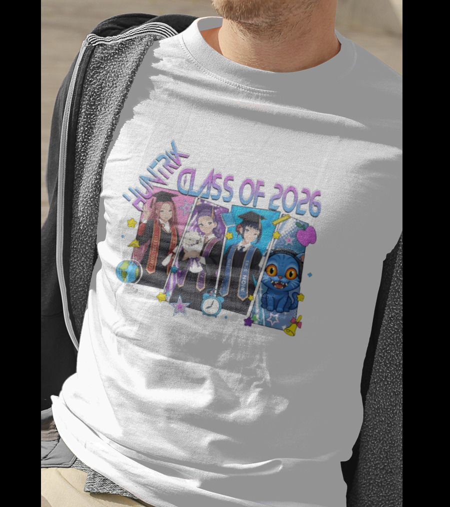 Huntik Class Of 2026 Graduation Celebration With Anime Characters And Cat T-Shirt