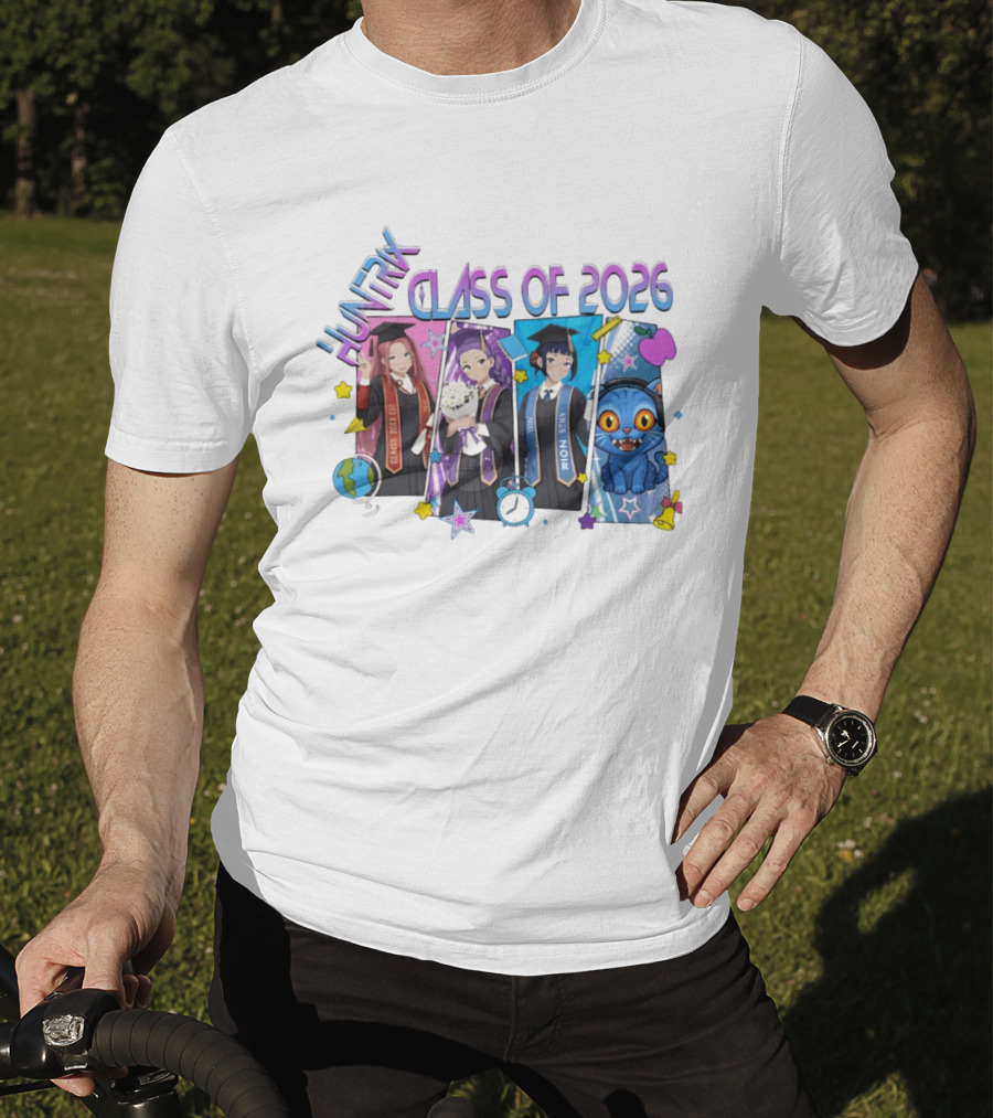 Huntik Class Of 2026 Graduation Celebration With Anime Characters And Cat T-Shirt