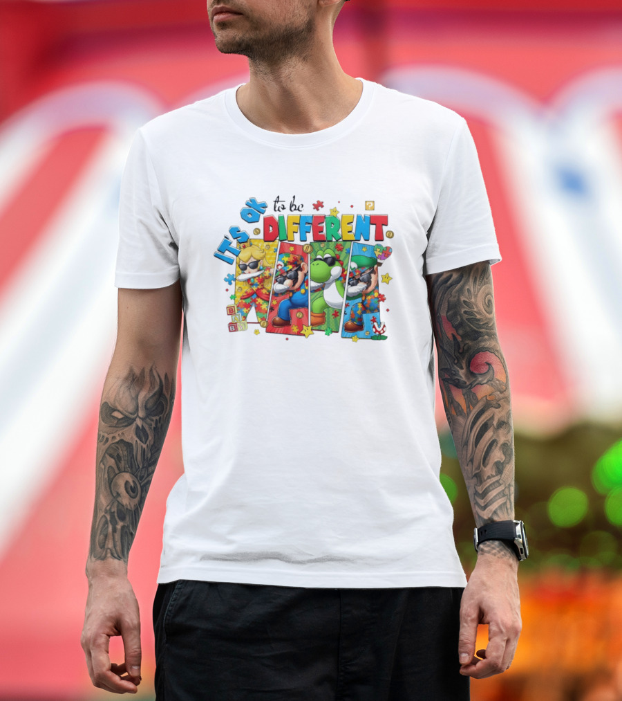 It's Okay To Be Different Mario Super Autism Characters Puzzle T-Shirt
