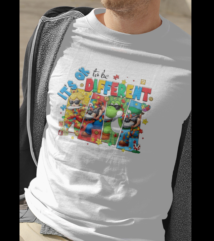 It's Okay To Be Different Mario Super Autism Characters Puzzle T-Shirt