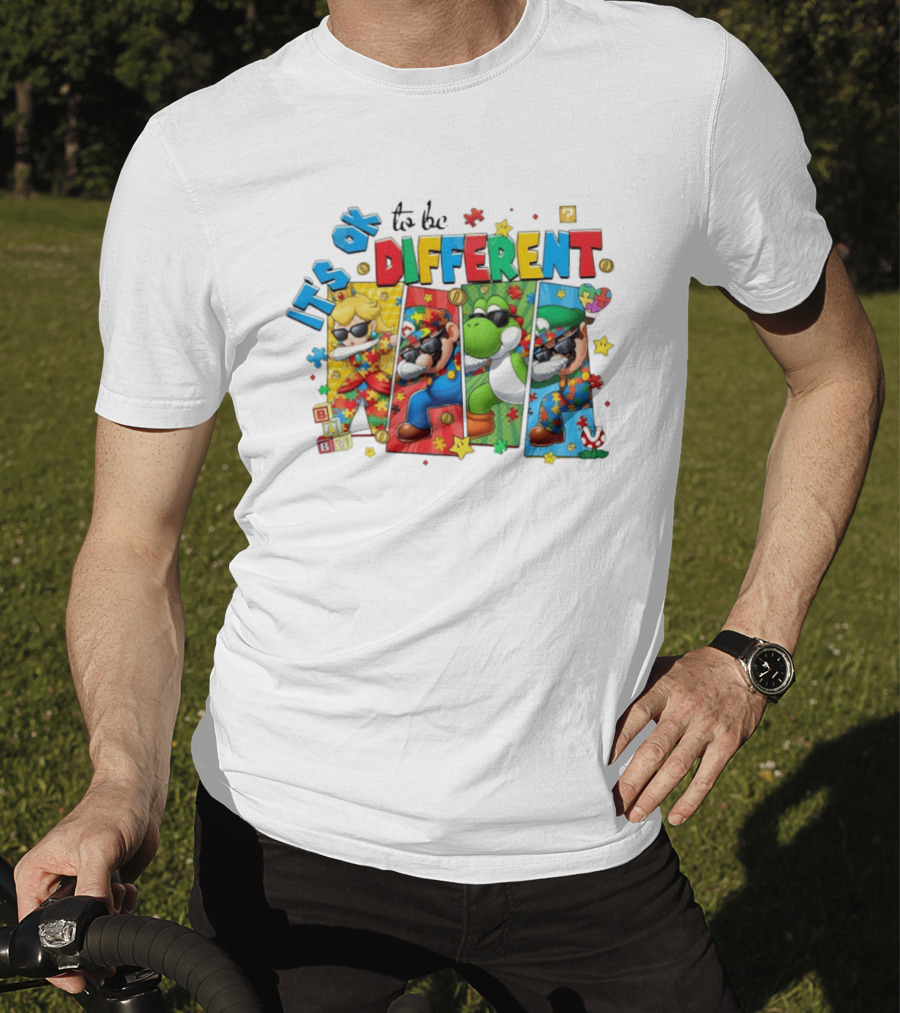 It's Okay To Be Different Mario Super Autism Characters Puzzle T-Shirt
