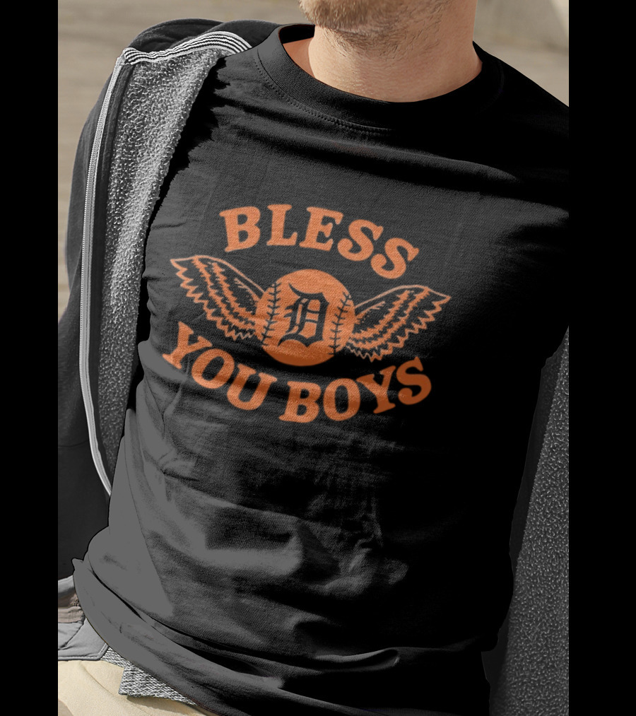 Detroit Tigers D Logo Bless You Boys Wings T-Shirt