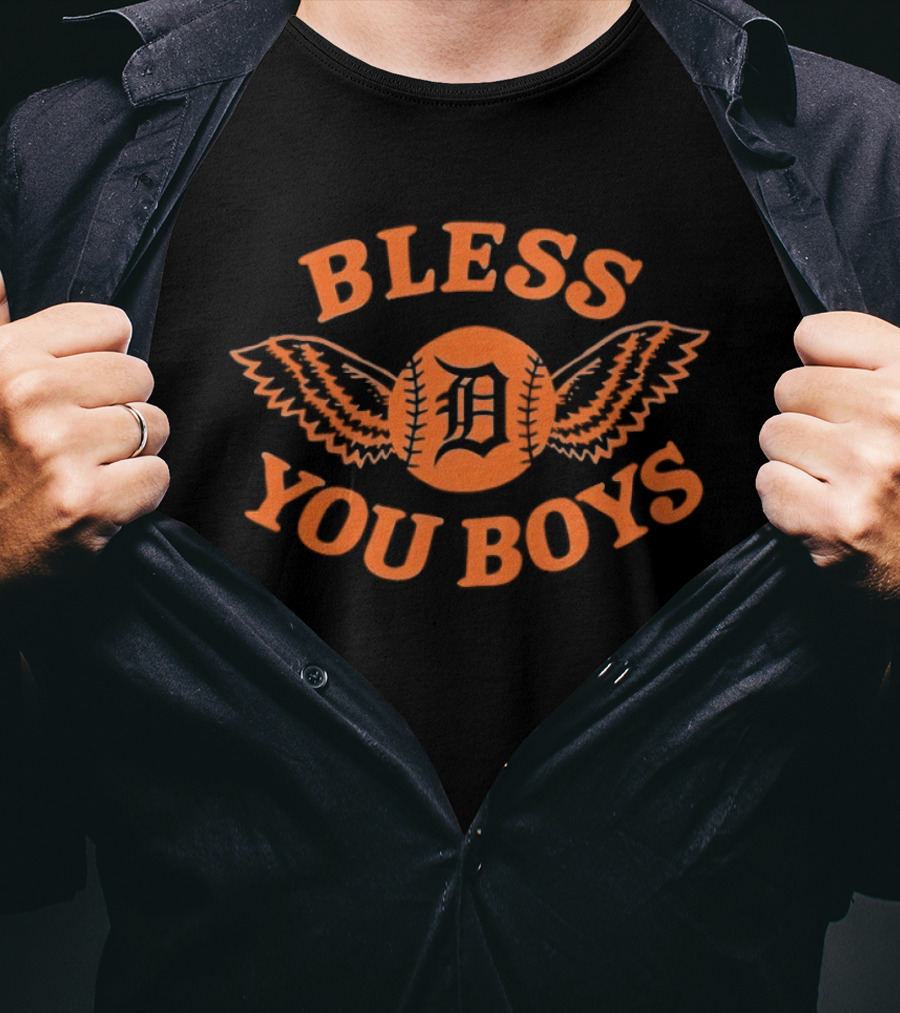 Detroit Tigers D Logo Bless You Boys Wings T-Shirt
