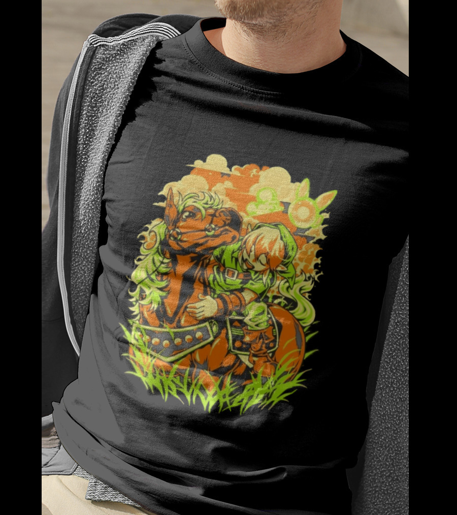 Link Epona Navi Fields Retro Gaming Adventure Fantasy T-Shirt