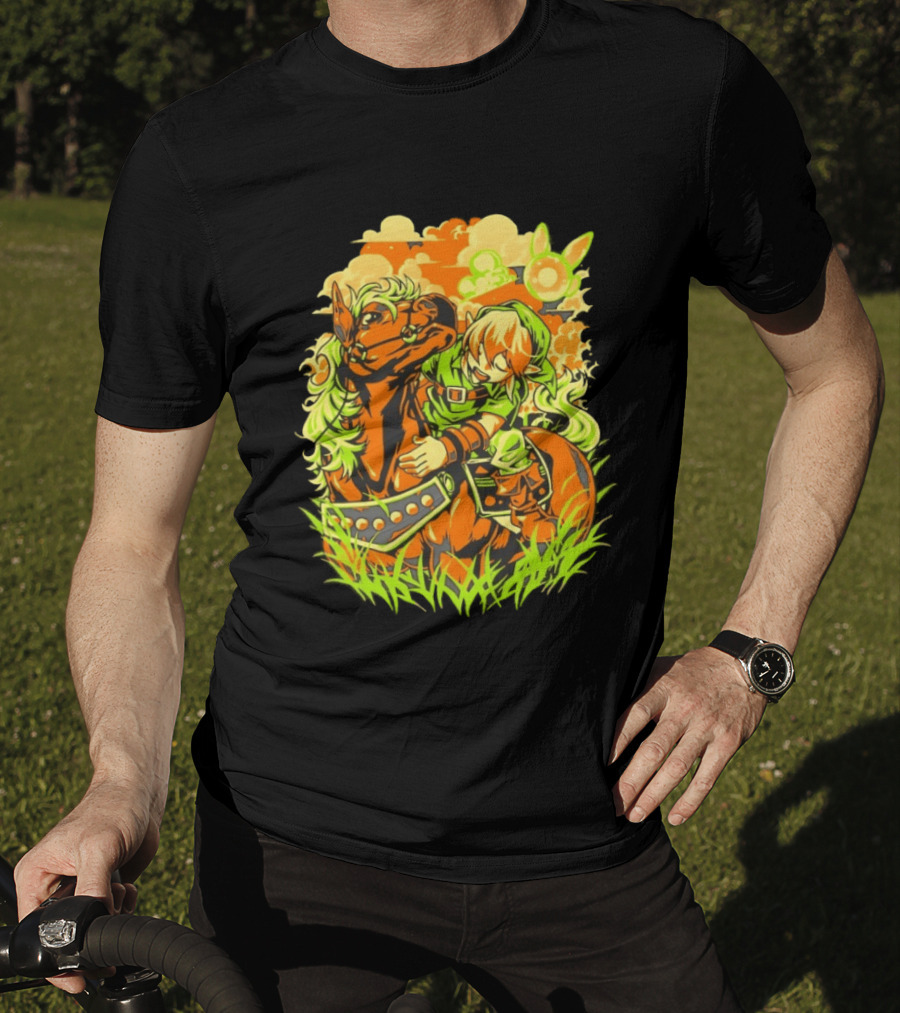 Link Epona Navi Fields Retro Gaming Adventure Fantasy T-Shirt