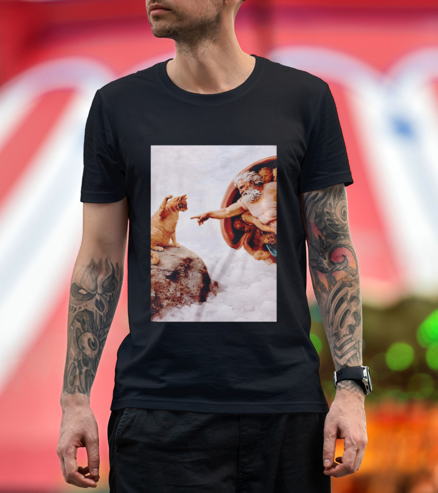 The Creation Of Cat Michelangelo Parody Cats Touching Paws T-Shirt