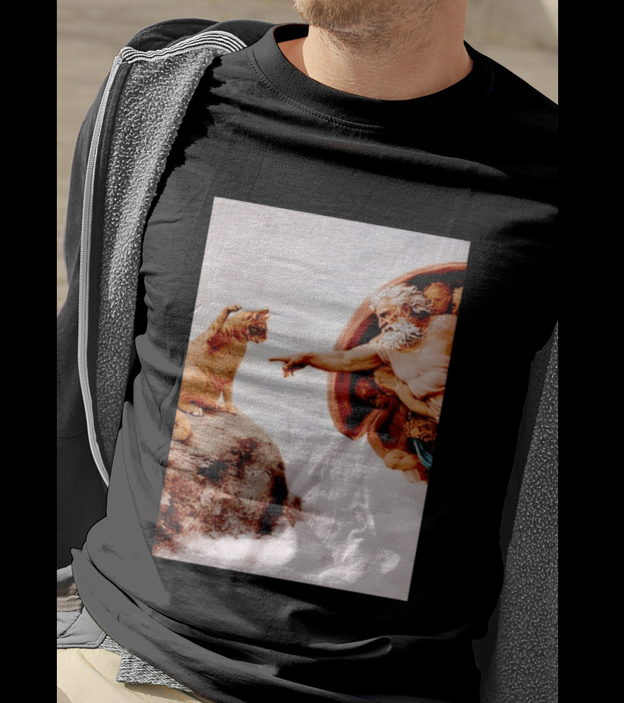 The Creation Of Cat Michelangelo Parody Cats Touching Paws T-Shirt
