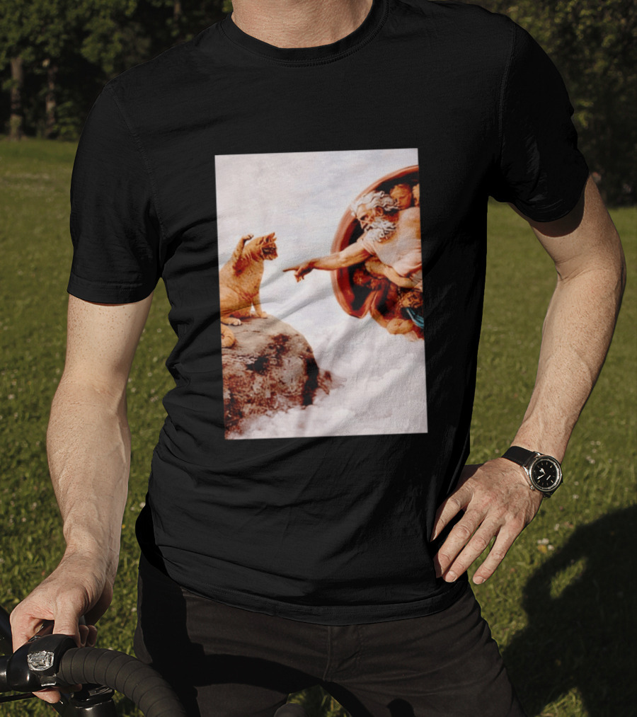 The Creation Of Cat Michelangelo Parody Cats Touching Paws T-Shirt