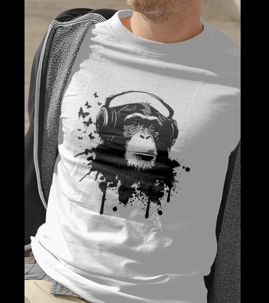 Monkey Headphones Street Art Splatter T-Shirt