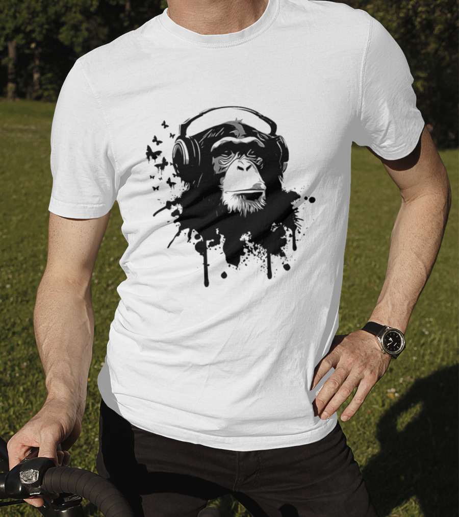 Monkey Headphones Street Art Splatter T-Shirt