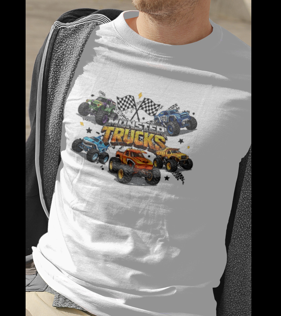 Monster Trucks Racing Checkered Flags Adventure T-Shirt