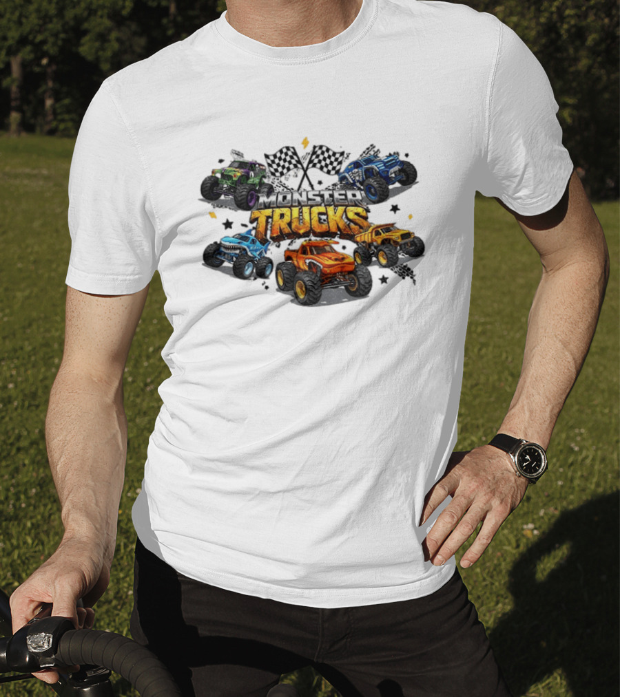 Monster Trucks Racing Checkered Flags Adventure T-Shirt