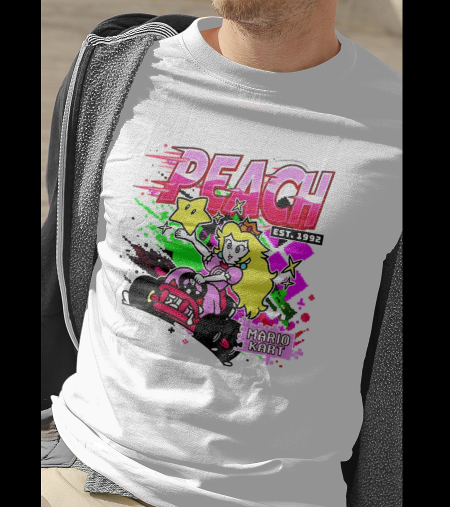 Peach Mario Kart Princess Riding With Star Power Est 1992 T-Shirt