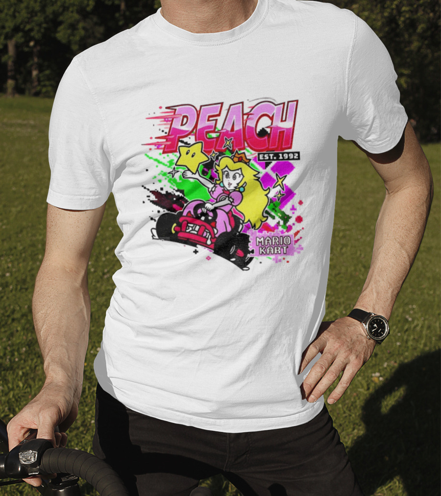 Peach Mario Kart Princess Riding With Star Power Est 1992 T-Shirt