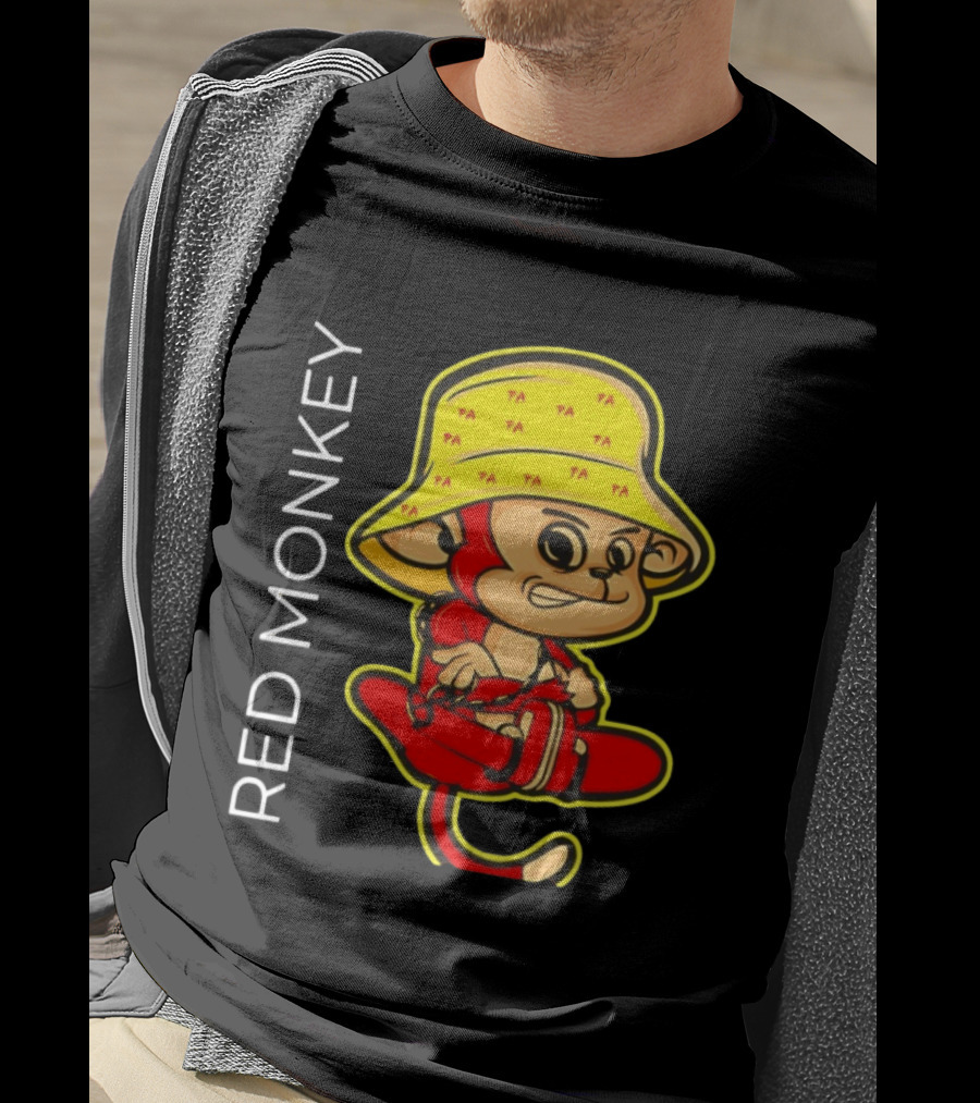 PA Red Monkey Cartoon With Yellow Hat T-Shirt