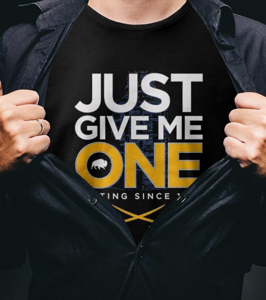 Just Give Me One Hockey Waiting Since 1970 Sabres Buffalo Crossed Sticks T-Shirt