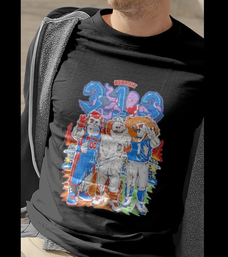 Detroit 313 Tigers Lions Pistons Sports Mascots Unity T-Shirt