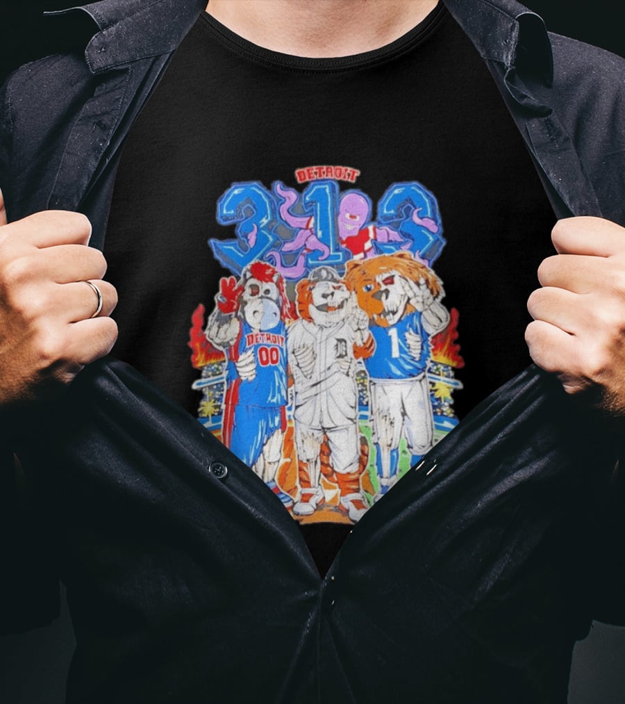 Detroit 313 Tigers Lions Pistons Sports Mascots Unity T-Shirt