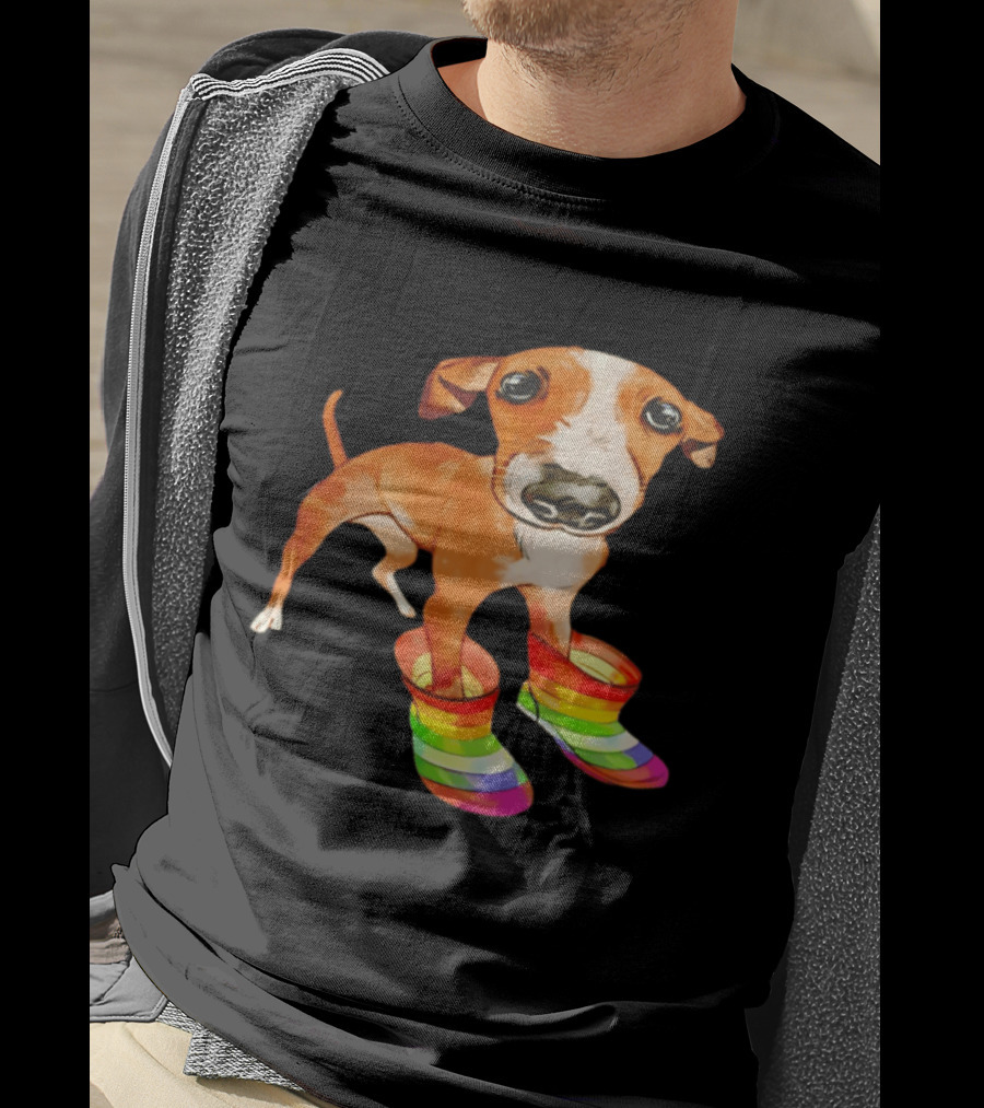 Doggie Rainbow Rainboots Puppy In Colorful Boots T-Shirt