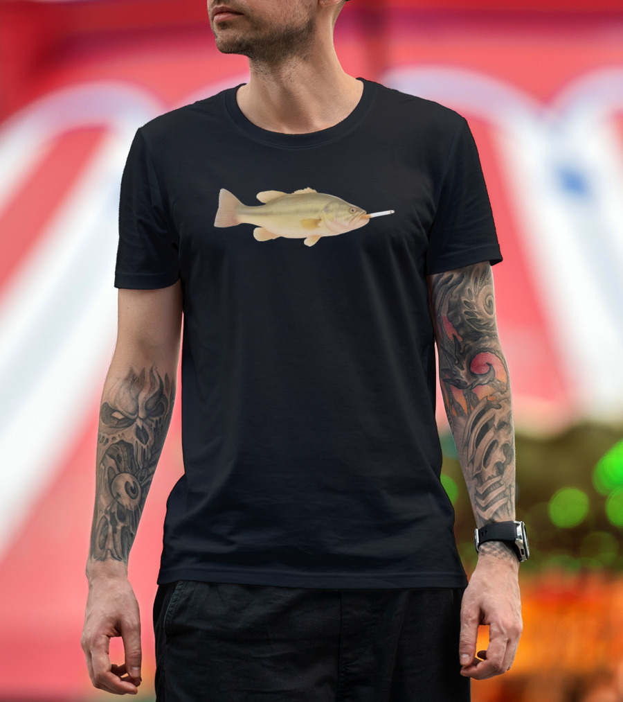 Fish Smoking Cigarette Novelty Humor T-Shirt