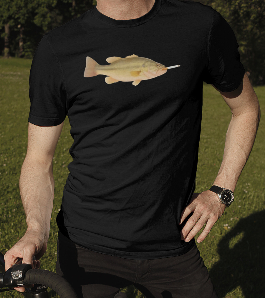 Fish Smoking Cigarette Novelty Humor T-Shirt