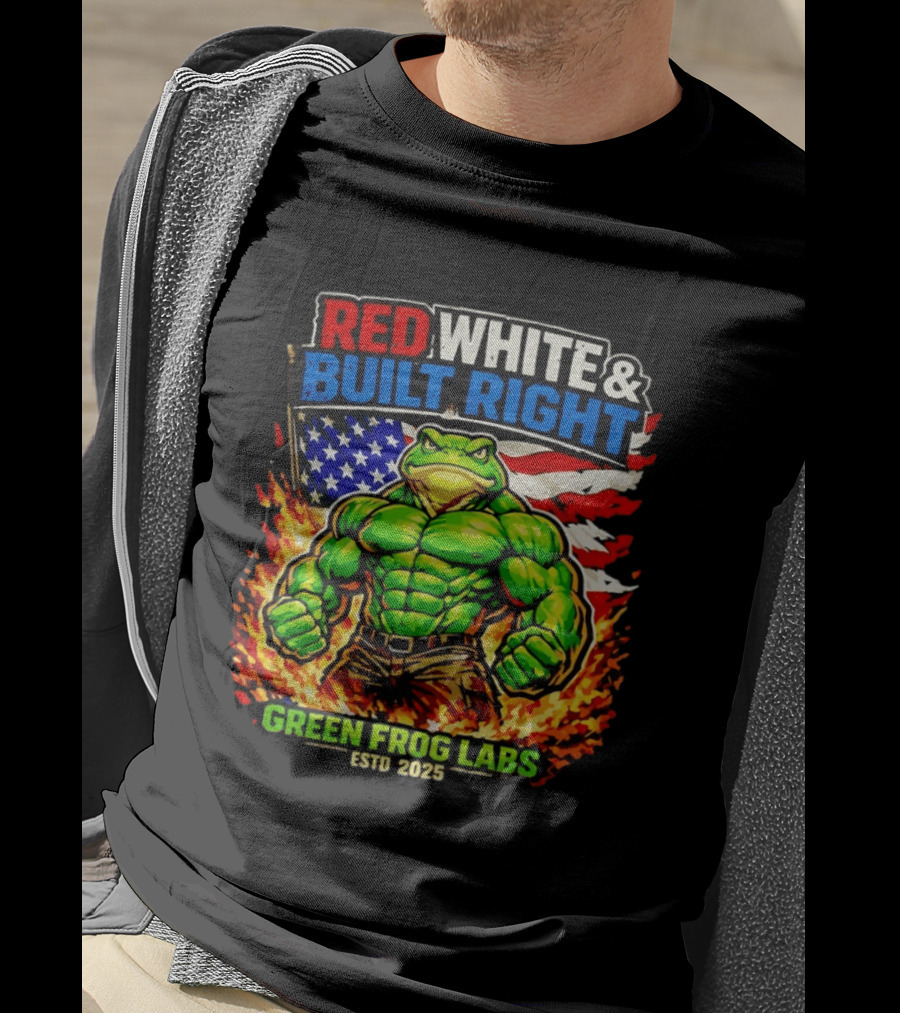 Red White & Built Right Green Frog Labs USA Flag ESTD 2025 T-Shirt
