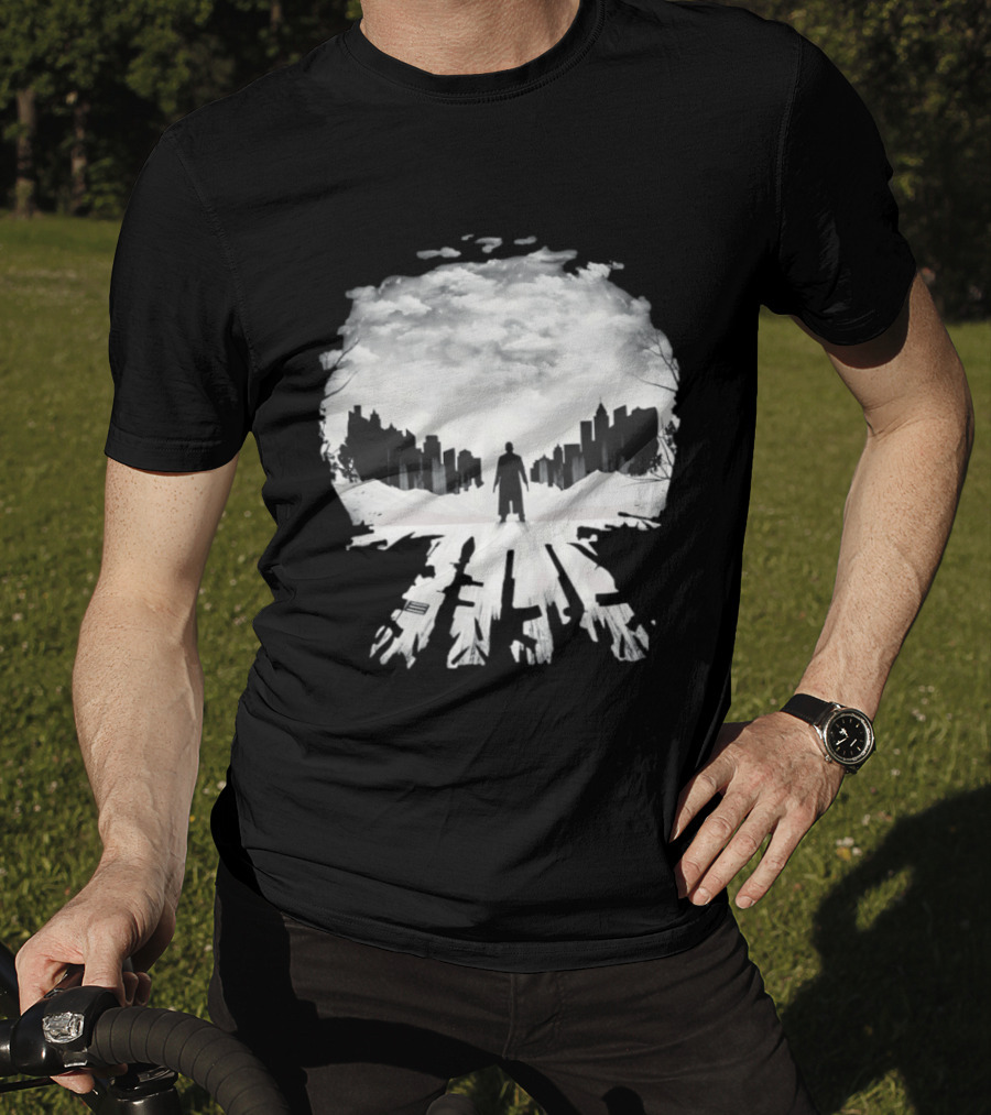 Punisher One Last Kill Urban Silhouette Black And White T-Shirt
