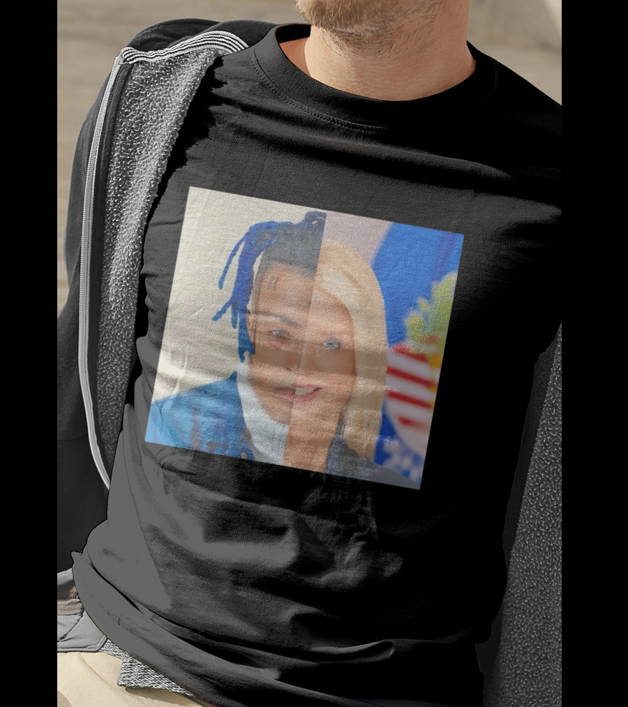XXXTentacion Pam Bondi Split Image Face Half Blue Dreads Tattoos American Flag T-Shirt