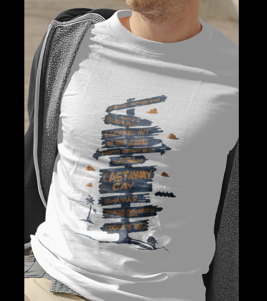 Castaway Cay Bahamas Adventure Signpost Donald's Boat Tours Cookie's BBQ T-Shirt