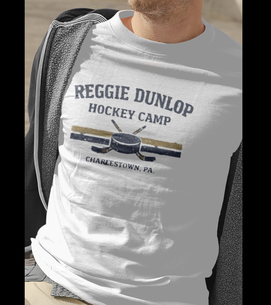 Reggie Dunlop Hockey Camp Charlestown PA Vintage Hockey Sticks And Puck T-Shirt