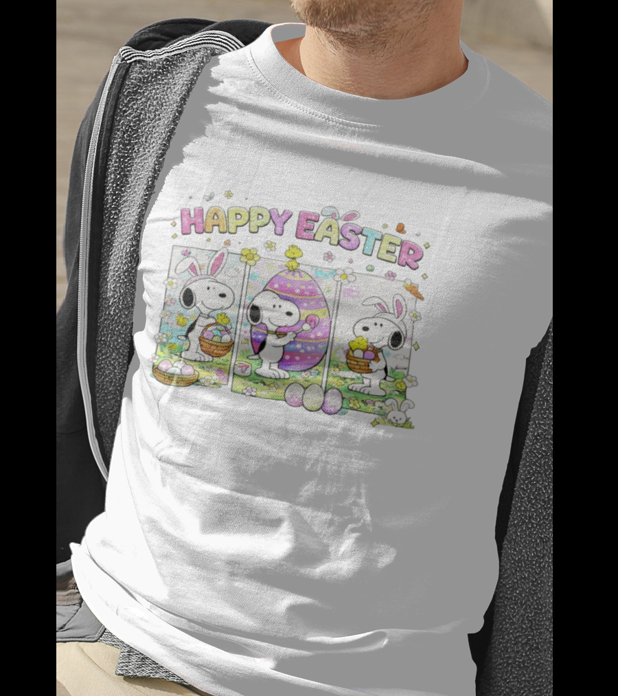 Hoppy Easter Snoopy Bunny Eggs With Woodstock Peanuts Celebration T-Shirt