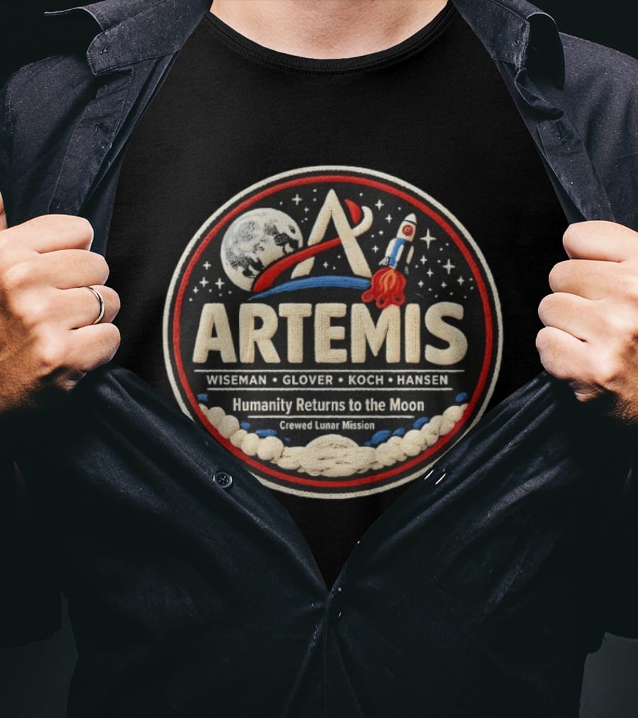 Artemis Wiseman Glover Koch Hansen Humanity Returns To The Moon Crewed Lunar Mission T-Shirt