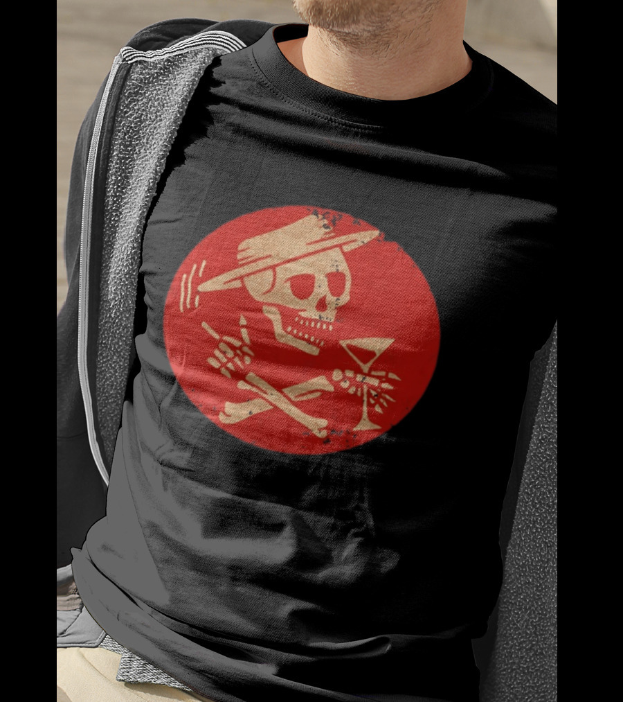 Social Distortion Skeleton Skull With Hat And Martini T-Shirt
