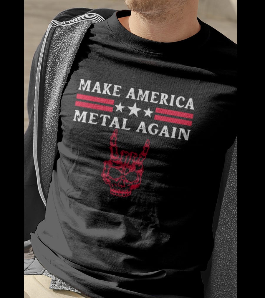 Make America Metal Again Skull Stars Stripes Red T-Shirt