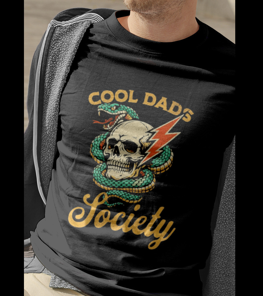 Cool Dads Society Skull Snake Lightning Bolt T-Shirt