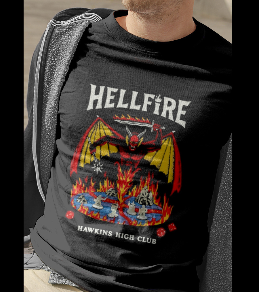 Hellfire Hawkins High Club Demon With Flames And Dice T-Shirt