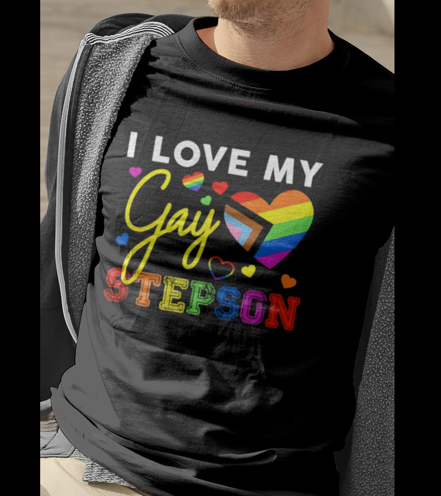 I Love My Gay Stepson LGBT Pride Rainbow Heart T-Shirt