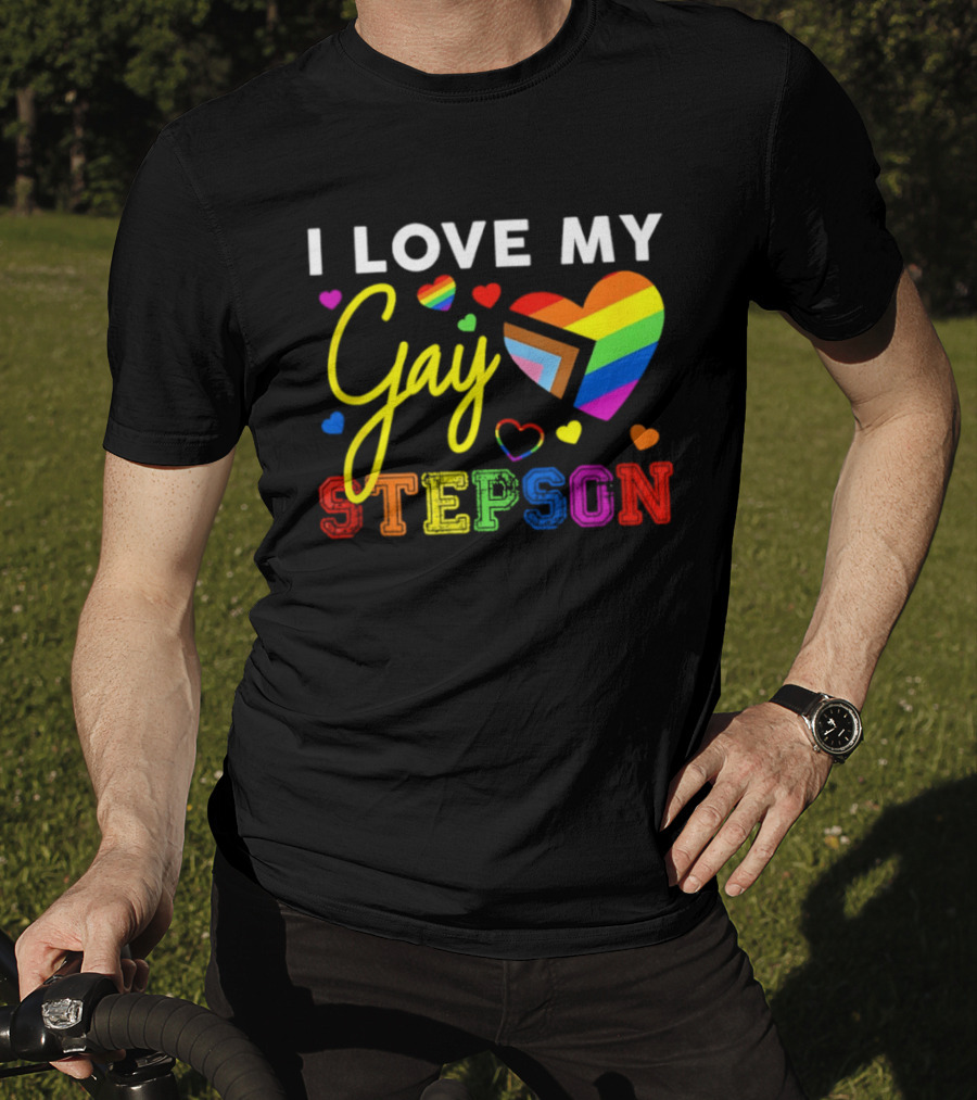 I Love My Gay Stepson LGBT Pride Rainbow Heart T-Shirt