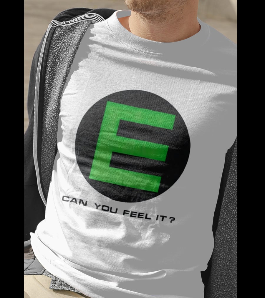 E Can You Feel It Green Block Letter T-Shirt