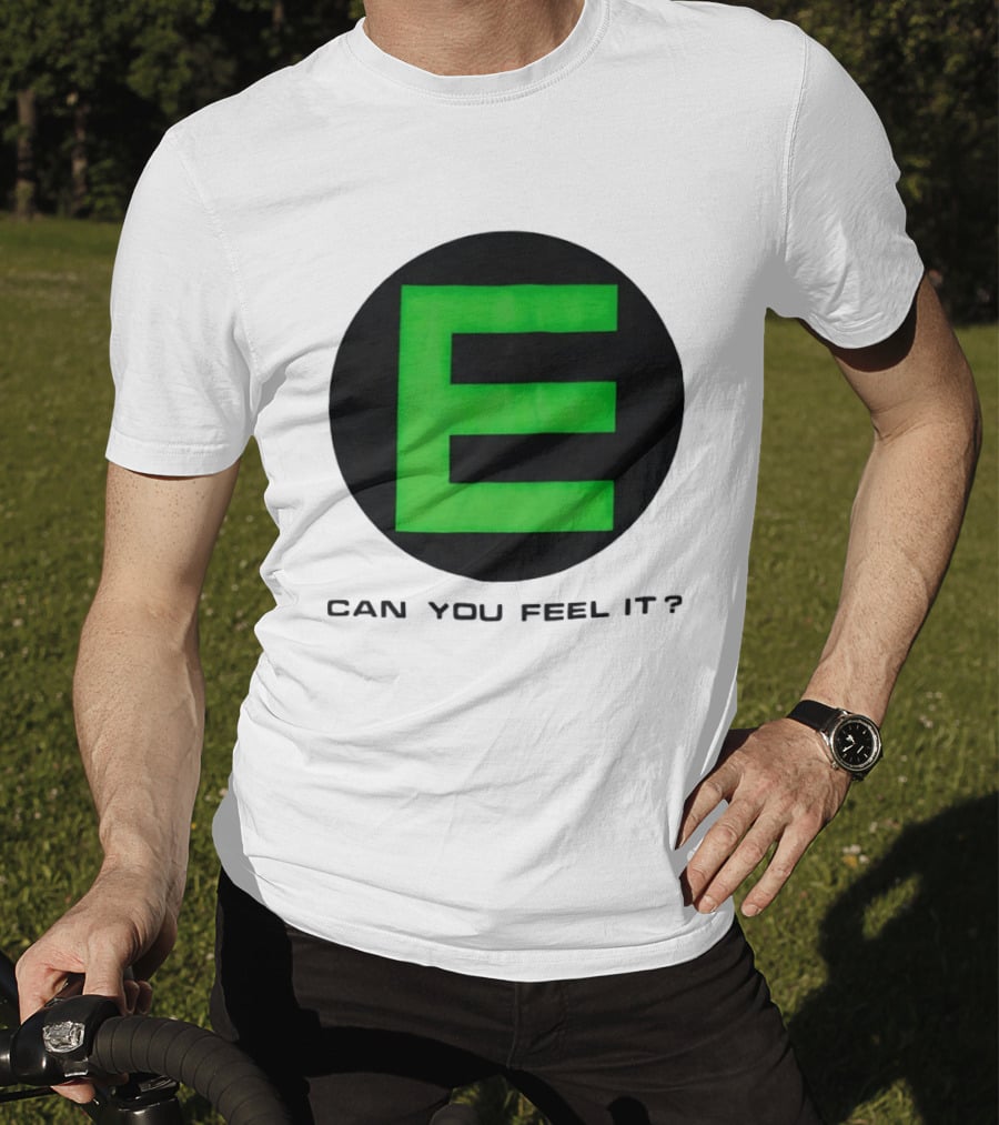 E Can You Feel It Green Block Letter T-Shirt