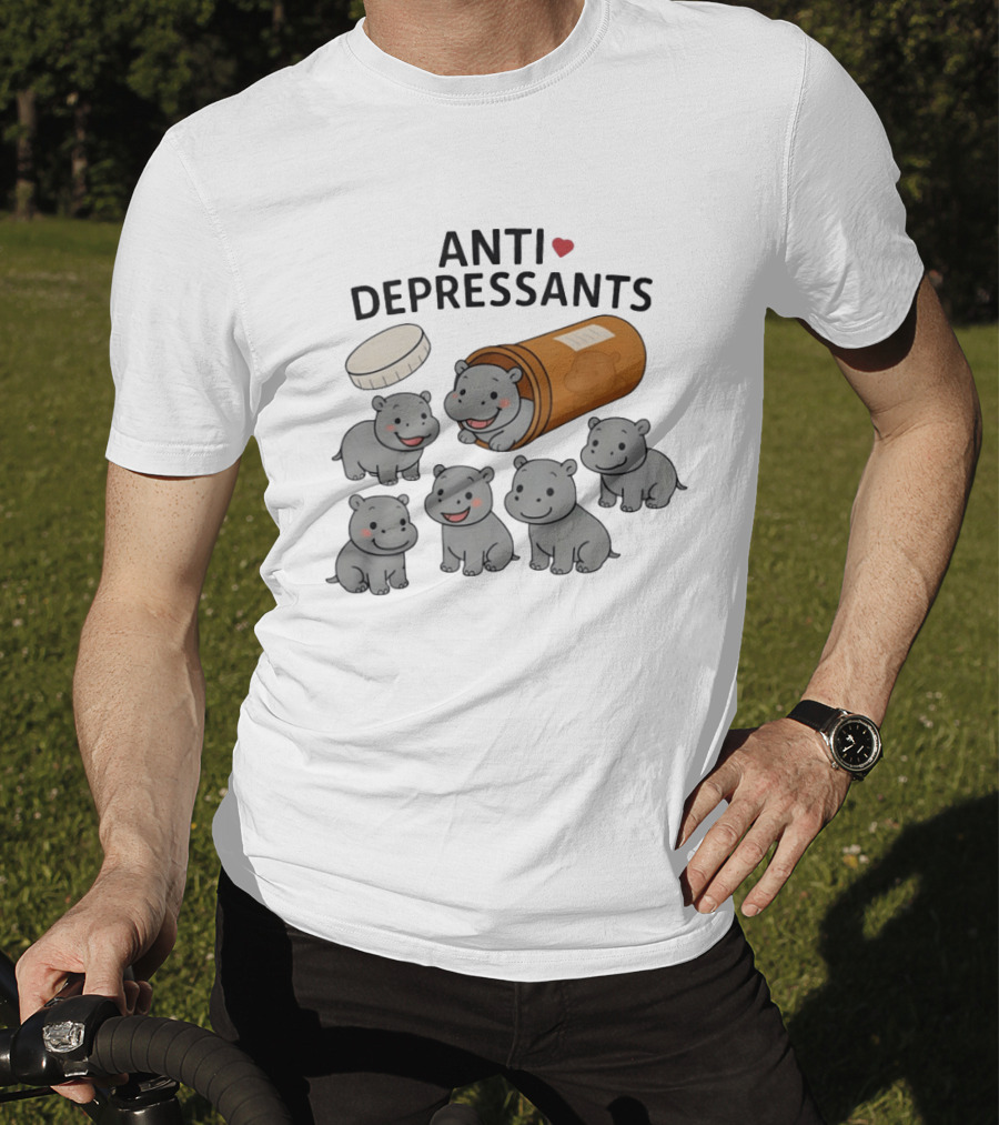 Hippos Anti Depressants Cute Cartoon Prescription Bottle T-Shirt