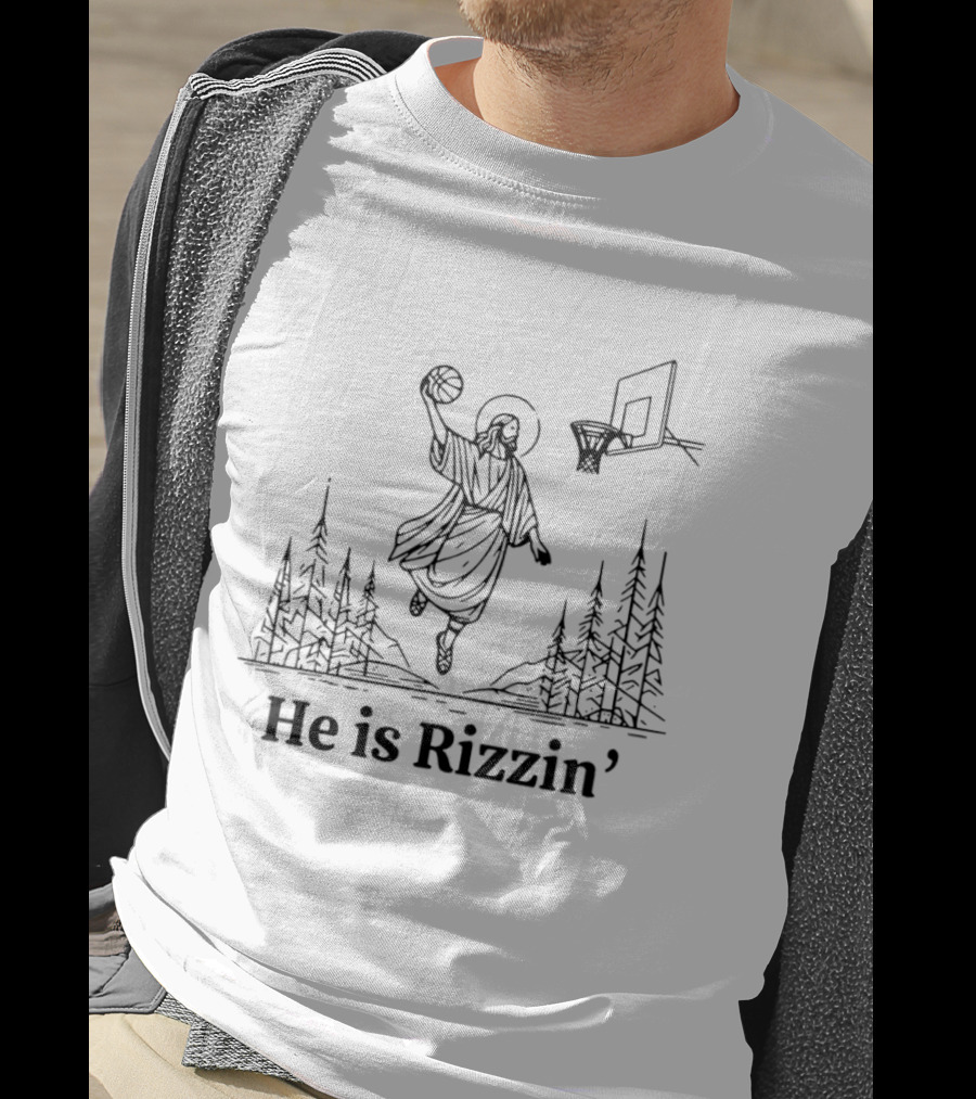 Jessus Slam Dunk He Is Rizzin Christian Easter Basketball T-Shirt